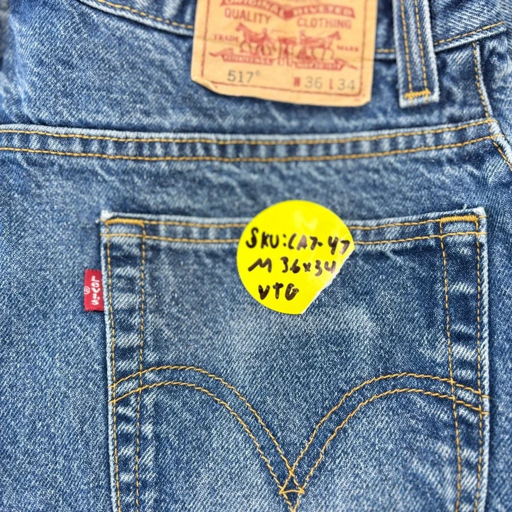 Vintage Levis 517 Bootcut Jeans Mens 36x34 Blue Light Distress Festival Denim